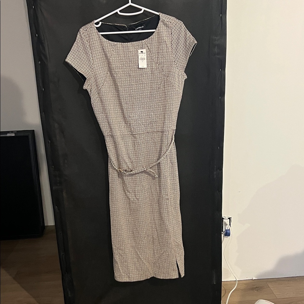 Express Black,tan  and White Checkered Midi Dress